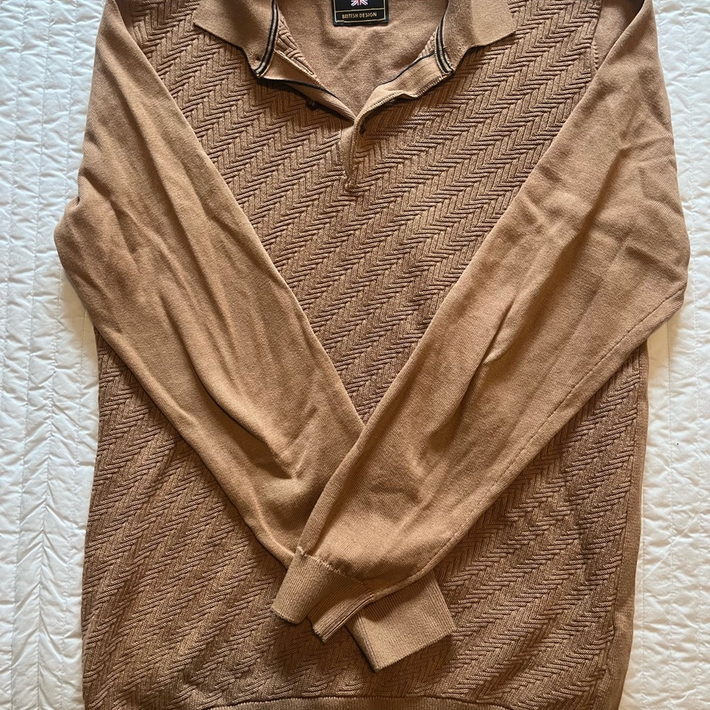 Men’s Light Brown Knit Polo Sweater - Classic Style